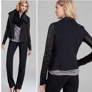 Vince Wool Leather Sleeve Zip Up Jacket